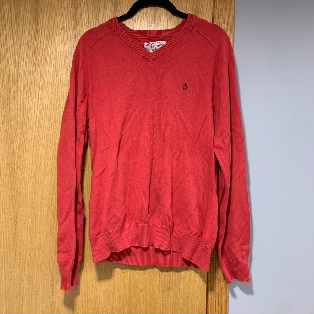Penguin Men's V Neck Red Sweater - Size Medium